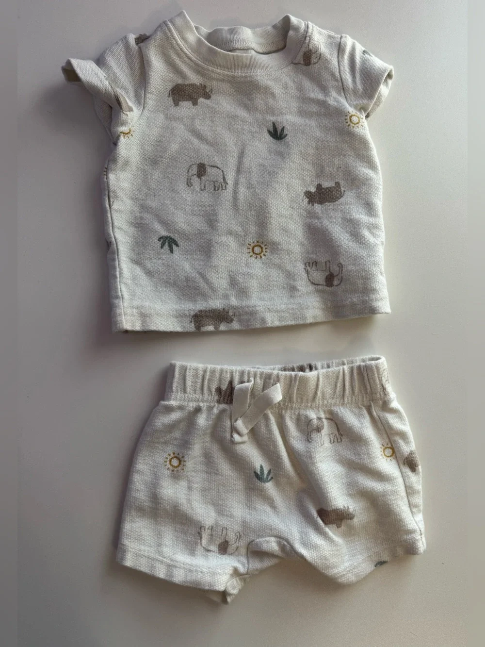 Carter's White Safari Animal Two-Piece Set with Beige and Green Accents